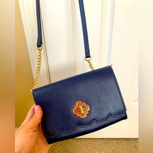 Crown & Ivy Navy Crossbody Bag with Gold Hardware